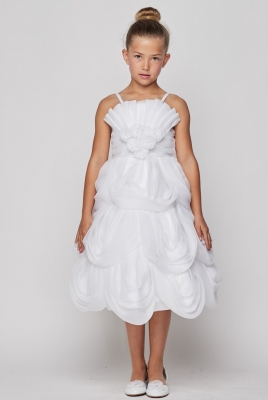 Girls Dress Style 62406B-Choice of White or Ivory Organza Dress with Bolero